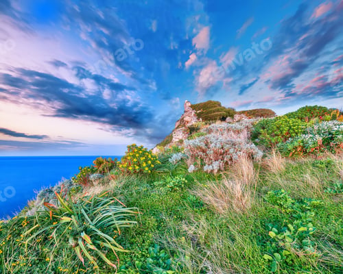 Preview: Unbelivable spring view on the the cape Milazzo panorama of nature reserve.