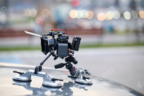 Preview: A professional camera rig is mounted on a vehicle, ready for filming cinematic projects and