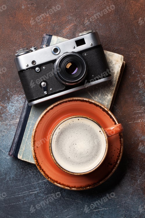 Preview: Coffee cup and retro camera