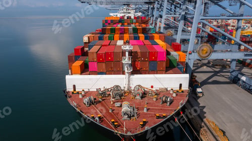 Preview: Aerial top view container cargo ship in import export business commercial trade logistic.