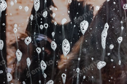 Preview: Background Wet- Raindrop Realistic. Water Splash Shower- Bad Weather. Window- Soap Foam. Rainwater