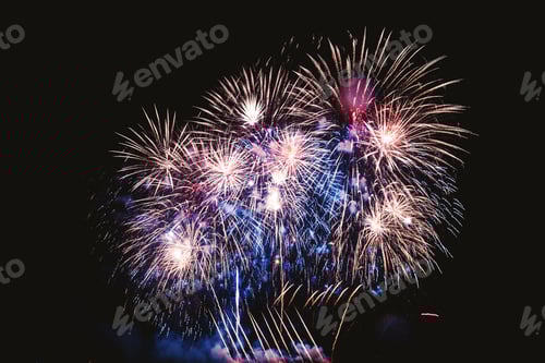 Preview: fireworks display with a blue, red and white color scheme