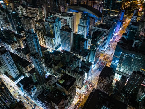 Preview: Drone fly top over Hong Kong city in Kowloon side at night