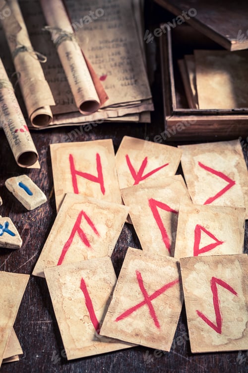 Preview: Vintage runic divination by cards based on futhark alphabet