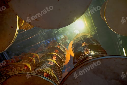 Preview: looking up at incense coil at chinese temple