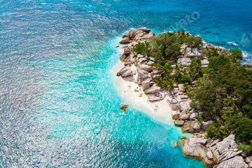 Preview: Drone view from above at a tropical beach in the Seychelles Cocos Island