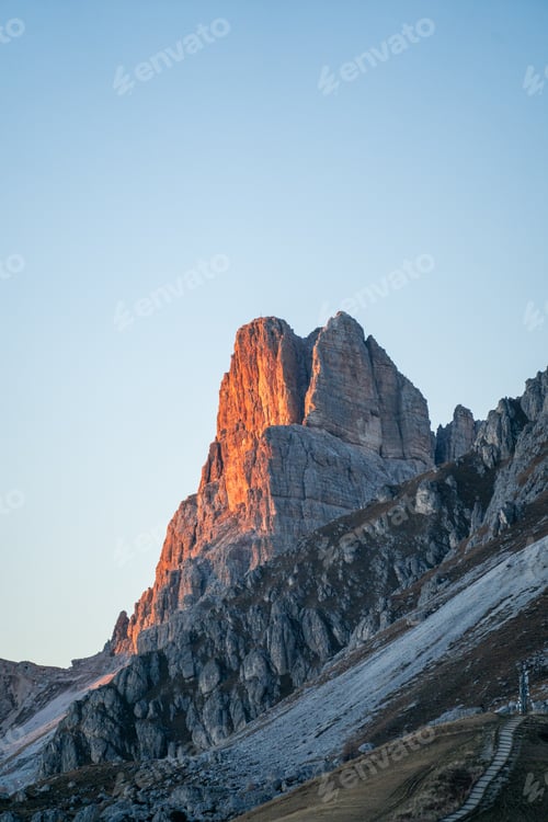Preview: Sunset photo of mountain Nuvolau Averau, Passo Giau in Dolomites, Italy