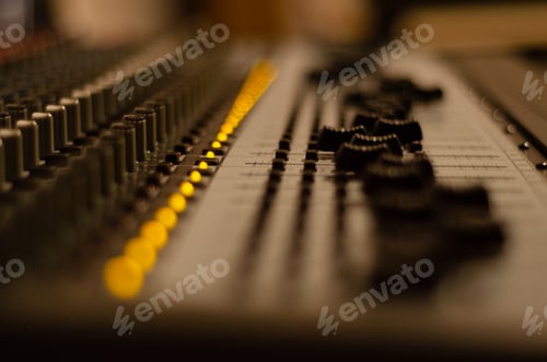 Preview: Soft focus of a professional sound mixer board