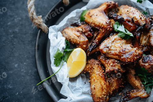 Preview: Tray with roasted chicken wings