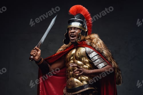 Preview: Furious roman warrior with fur holding sword