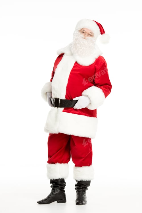 Preview: Full length view of Santa Claus posing and gesturing isolated on white