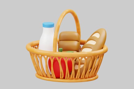 Preview: A yellow basket filled with food.