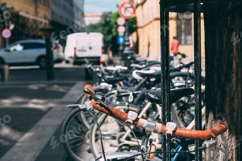 Preview: Parking bicycles on the streets of the city, a close view