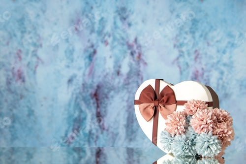 Preview: front view valentines day present with flowers on light blue background color love passion feeling