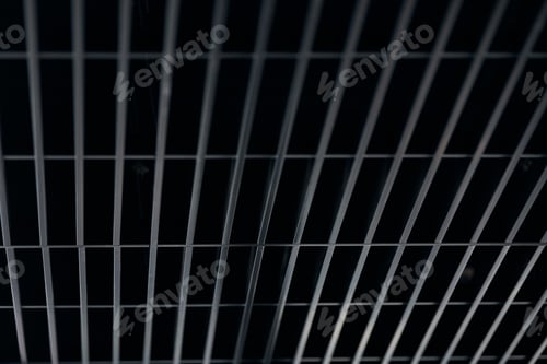 Preview: Office grille ceiling. Modern black metal grille ceiling, suspended covering. Abstract texture.