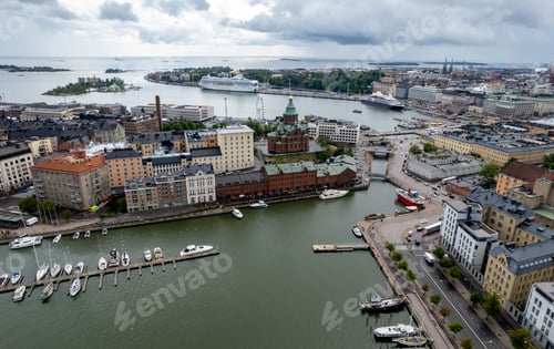 Preview: Aerial drone view of Helsinki cityscape capital of Finland