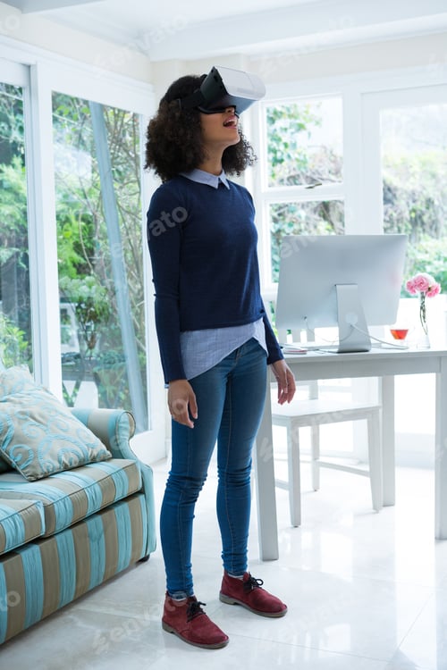 Preview: Woman using virtual reality headset