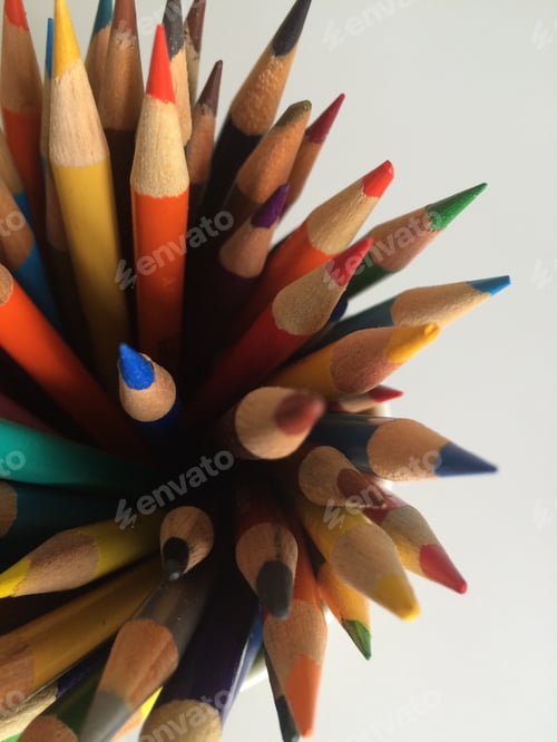 Preview: Overhead of color pencils for back to school time background with copy space