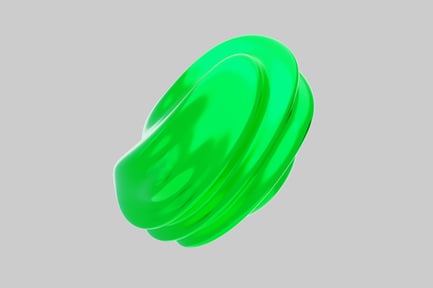 Preview: Vibrant neon green oval object with curved indentations.