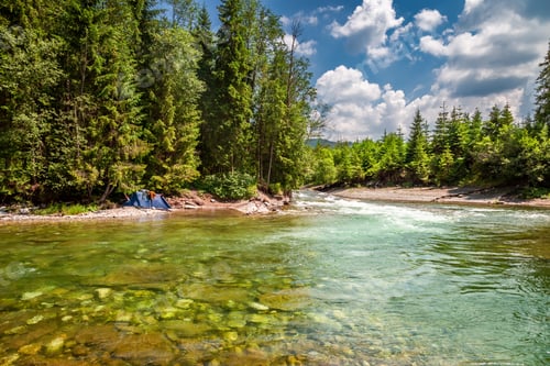 Preview: Tent by the shore of wild river, Tatras mountains