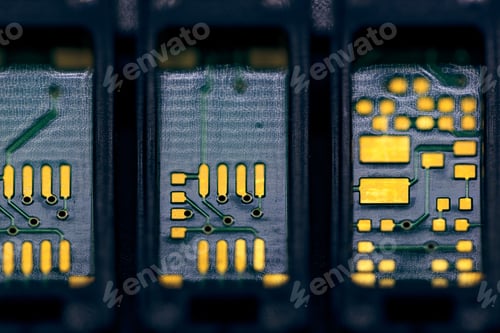 Preview: Macro shot of a blac electronic circuit board with its small details