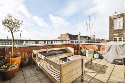 Preview: Balcony with wooden table,chairs