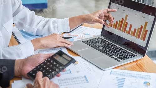 Preview: business team discussing and planning strategy company growth project success financial statistics