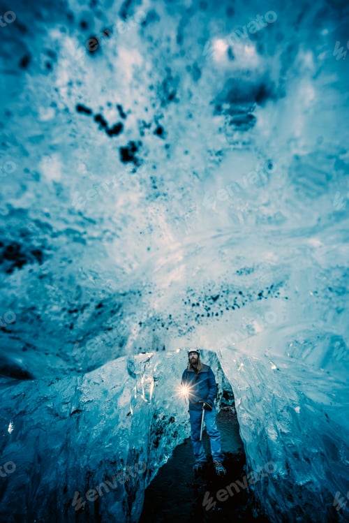 Preview: Man inside of shiny ice cave