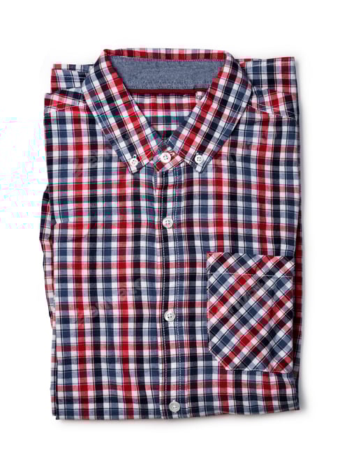 Preview: Top view of red and blue checkered shirt folded