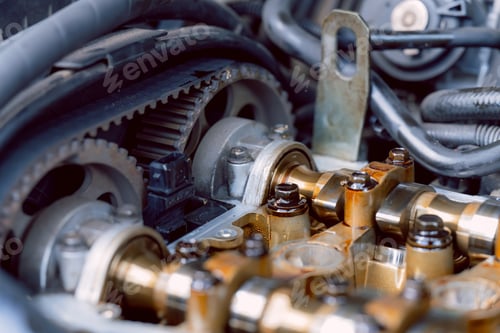 Preview: Closeup image, timing belt damaged on car. Vehicle engine and parts - automotive components.