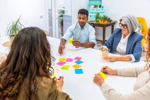 Preview: Diverse team brainstorming new ideas using sticky notes