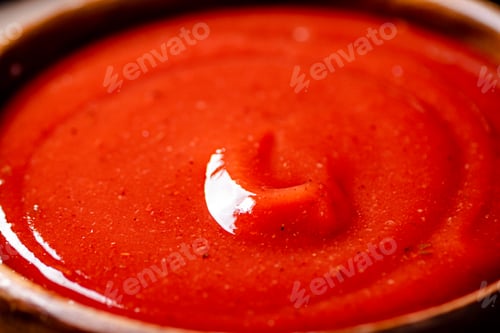 Preview: Catsup. Macro background. The texture of tomato sauce.