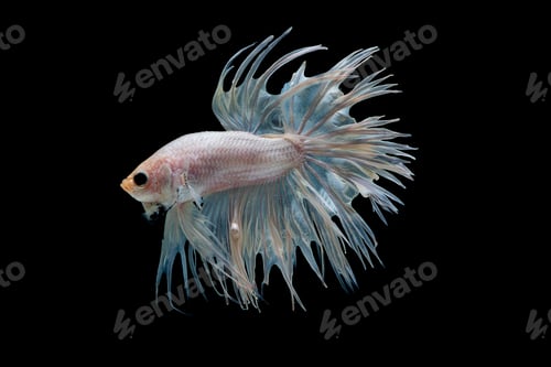 Preview: White betta splendens name Crown Tail fish, Siamese fighting fish with light yellow color