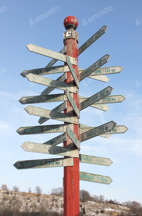 Preview: Signpost from where I stand - arrows, directions and distances to global destinations