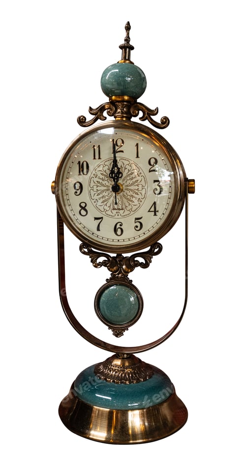 Preview: Antique clock isolated on white background, clipping path