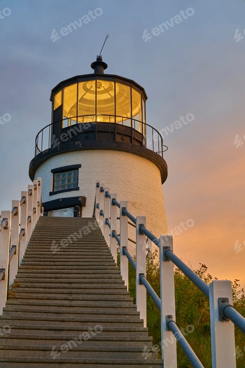 Preview: Picturesque stairway leading up to the iconic Owls Head Lighthouse located in Maine, USA
