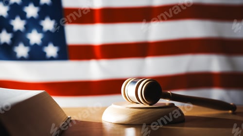 Preview: American law symbol with hammer and US flag