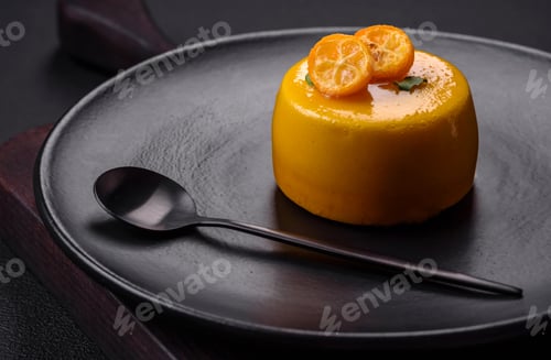 Preview: Delicious fresh tartlet with citrus filling and decorated with passion fruit