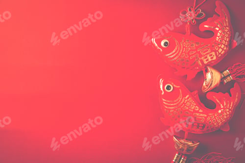 Preview: Chinese New Year Decoration On Red Paper Background