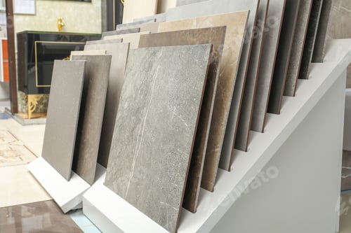 Large Ceramic Floor Tiles on Display in a Showroom