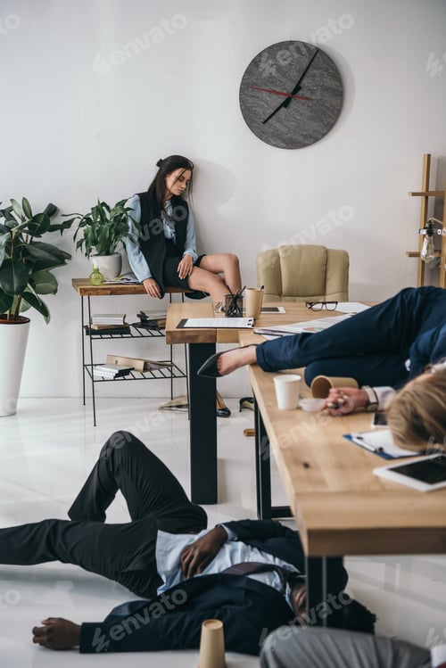 Preview: exhausted business colleagues sleeping at office