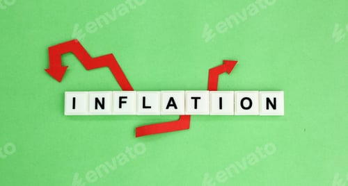 Preview: red arrow and the word inflation alphabet letters.