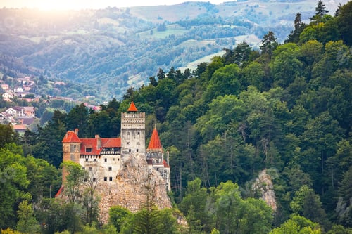 Preview: Landscape with medieval Bran castle known for the myth of Dracula