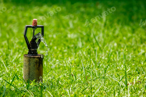 Preview: Sprinkler spraying water on the lawn.