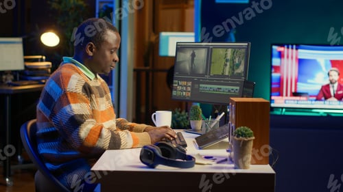 Preview: Video editor working on creative software to create a film montage