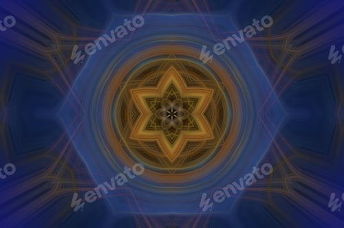 Preview: Digital art, 3d illustration, kaleidoscope or mandala in blue, brown and yellow