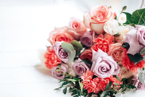 Preview: A large beautiful bouquet of mix flowers on a light background.