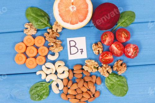 Preview: Nutritious products containing vitamin B7 and dietary fiber, healthy nutrition
