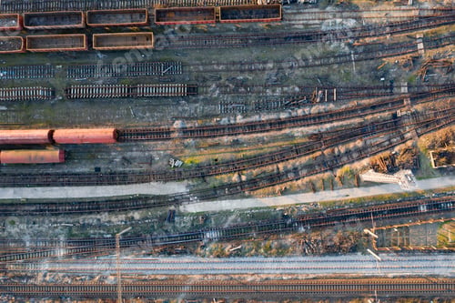 Preview: Industrial conceptual scene with trains. Top view.