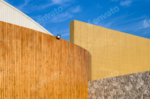 Preview: Layer design of wooden building with blue sky